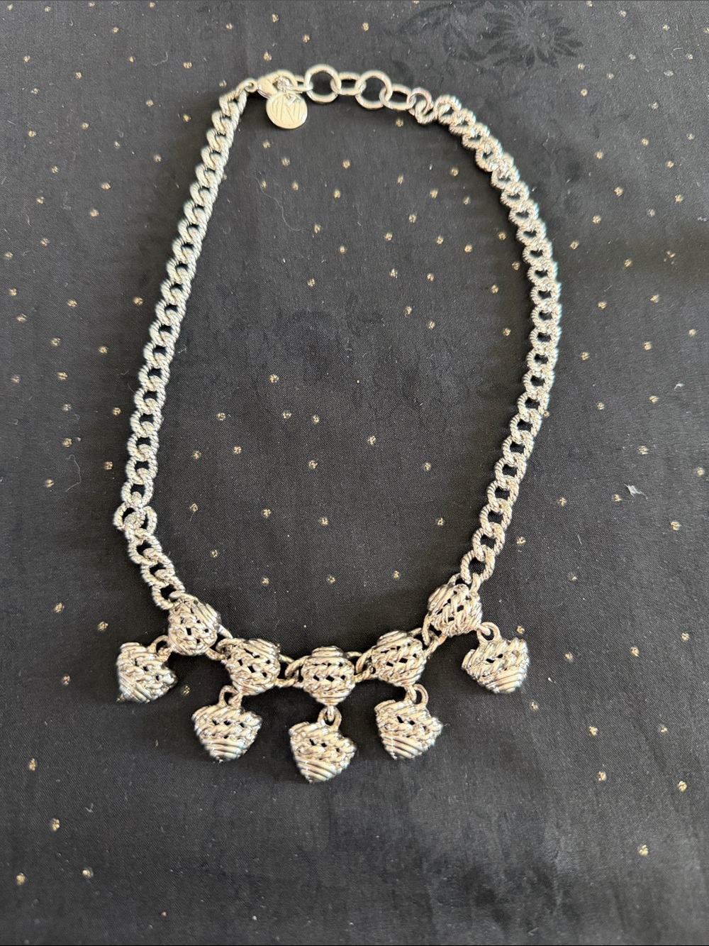 Silver-Tone Heart Charm Bib Necklace - Women Jewelry